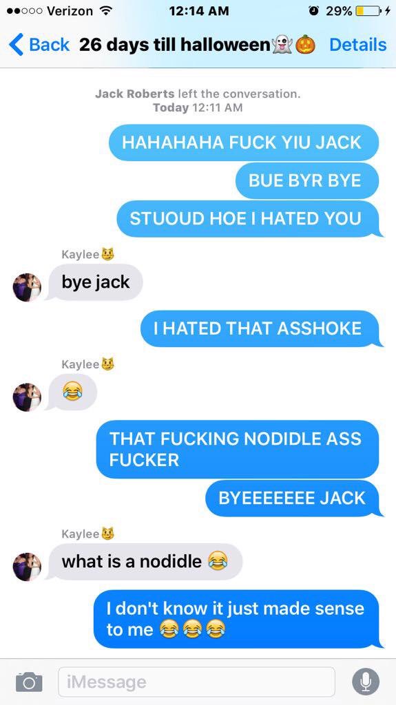 Kmorrow1016's tweet photo. Miss the group chats... Minus jack @kayleeduggerr @DrewFoz @JensenKolby https://t.co/rN3wrHpFZP