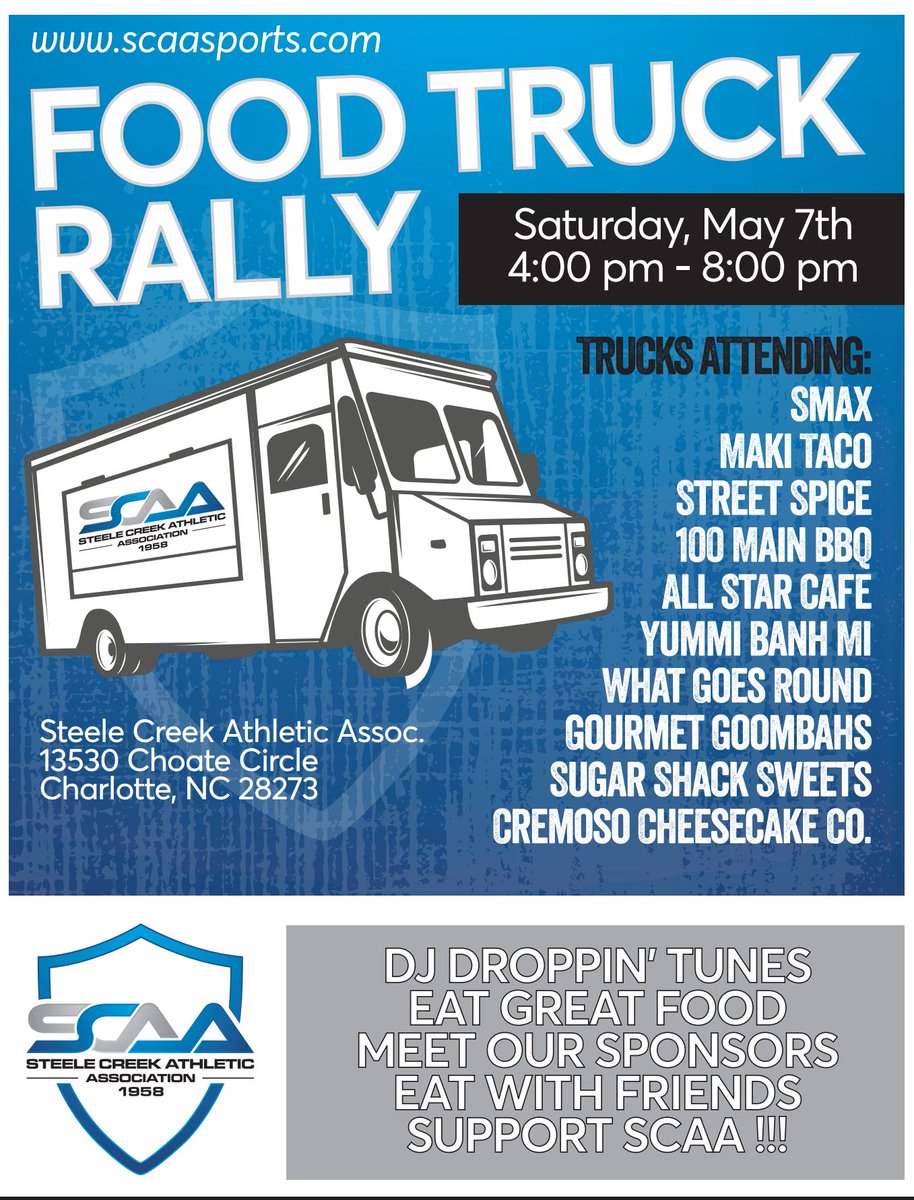 ASCafeMobile's tweet photo. Don't miss Food Truck Saturday Steele Creek May 7 @WhatGoesRoundNC @GGoombahs @SugarShackSwts @cremoso_cc https://t.co/TZgsXiJ3t5