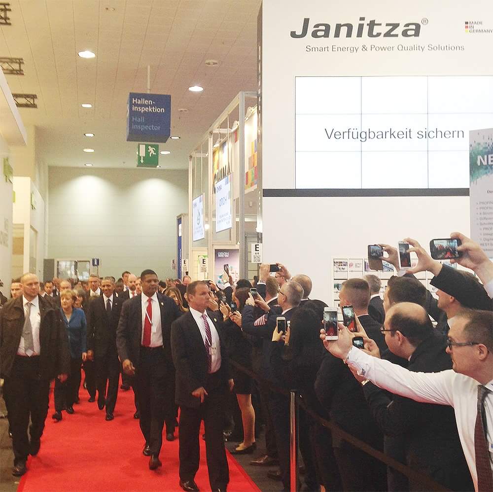 for_Top's tweet image. Barack Obama en Angela Merkel tijdens de opening van de Hannover Messe. #janitza