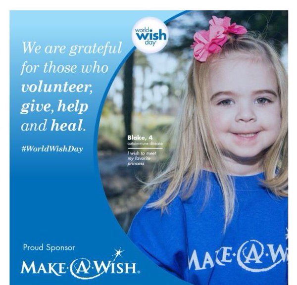 We support @MakeAWish & thank those who help renew the lives of sick kids & their families. #WorldWishDay