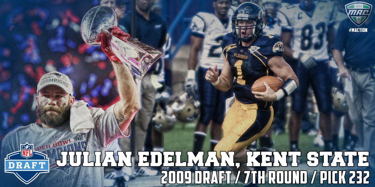 MACSports's tweet photo. It's #NFLDraft Week! This 7th Rd. pick out of Kent State turned out to be a Super Bowl Champ. Who's next? #MACtion https://t.co/0wiz4iRGMV