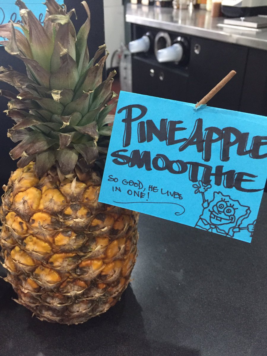 Seguecafeeast's tweet photo. Who lives in a pineapple under the sea? Segue Smoothies!! https://t.co/x3pOkGlaW1