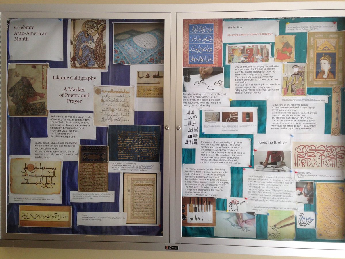 Check out the latest display <a href="/HRSLibrary/">HRS Library</a> for Arab-American month! #calligraphy