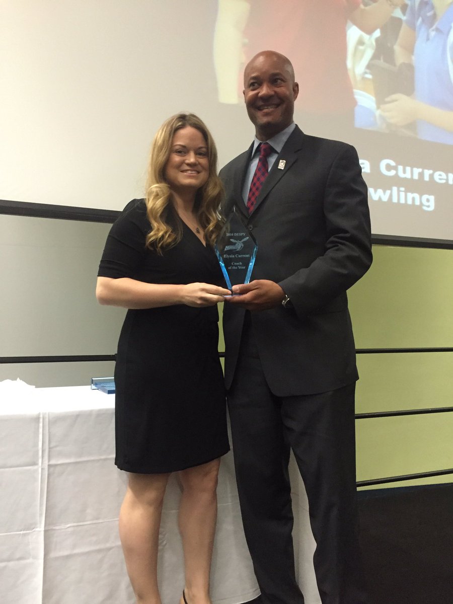 DSUHornets's tweet photo. And Elysia Current of @DSUBowling wins Coach of the Year! #DESPYs16 https://t.co/twdEOxqDco