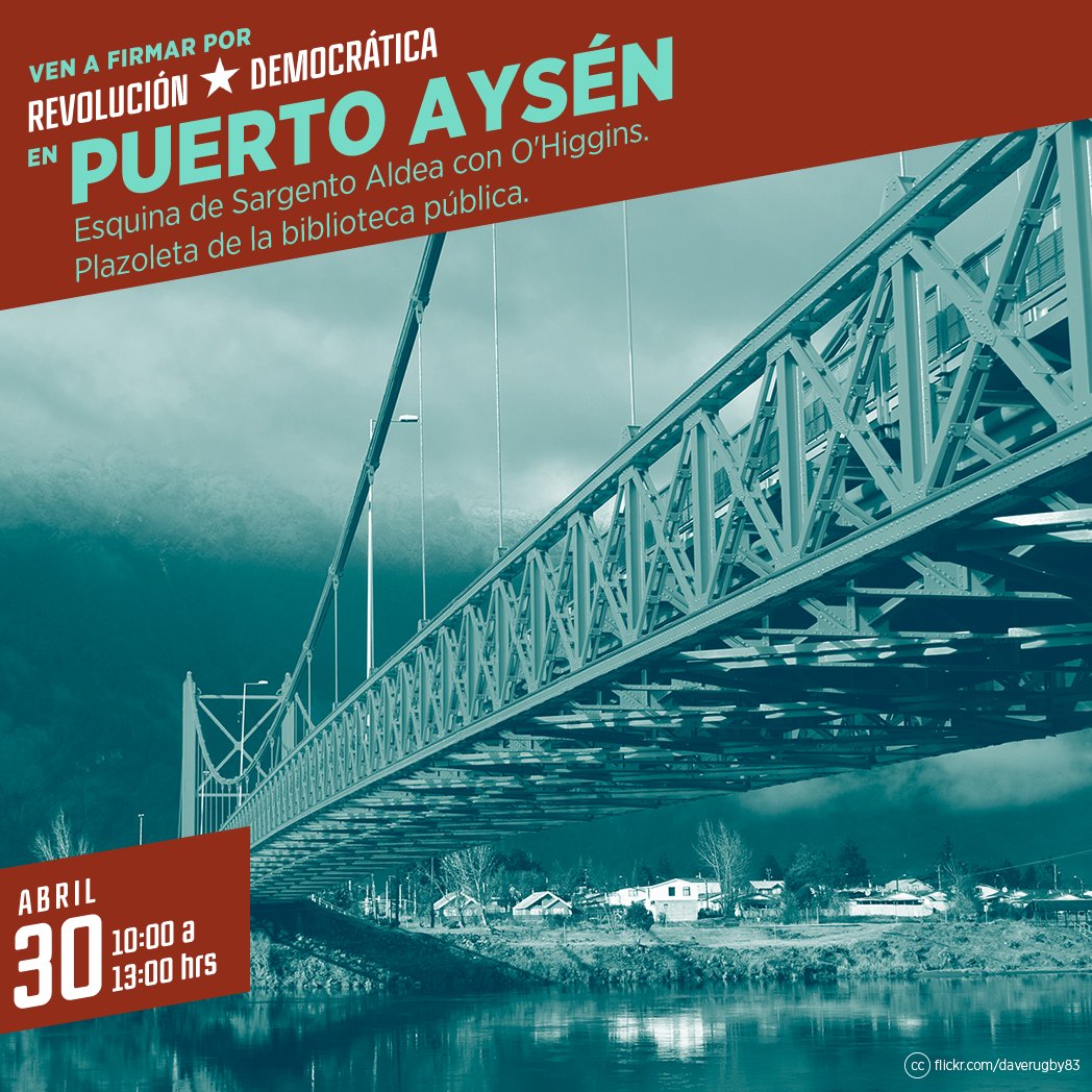 RDAysen's tweet photo. [Región  de Aysen]    Firma en #Coyhaique  o en #Aysen este  sáb 30/04 de 10:00 -13:00 hrs. #CambiemosLahistoria https://t.co/jZsZ01F8R6
