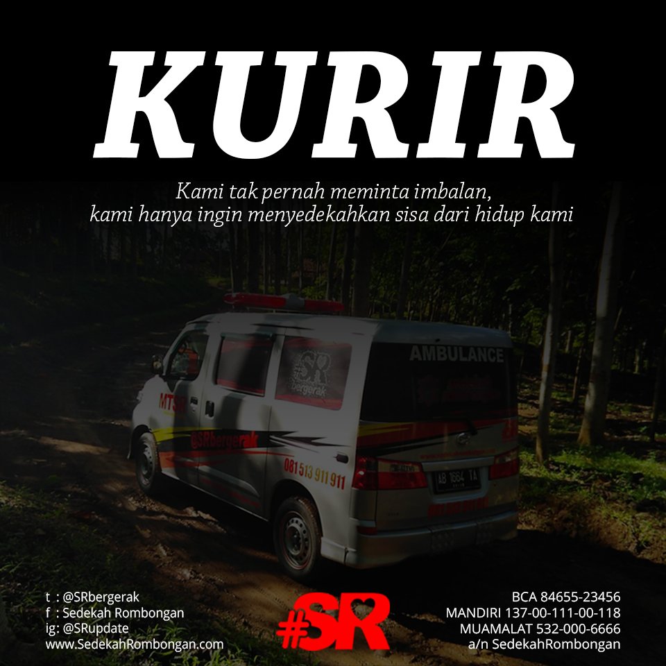 Kami kurir, kami memberikan titipan dari langit.
Bergabunglah bersama kami mnjadi kurir #SR
bit.ly/1S4VEzt