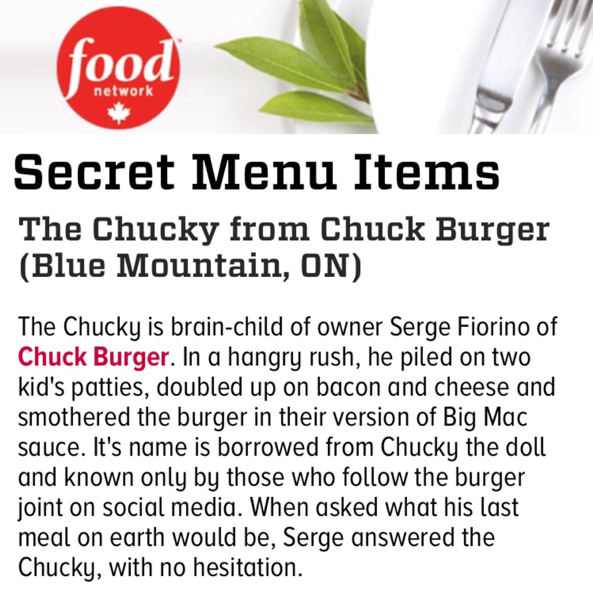 ChuckBurgr's tweet image. The cat's out of the bag. Thanks @FoodNetworkCA