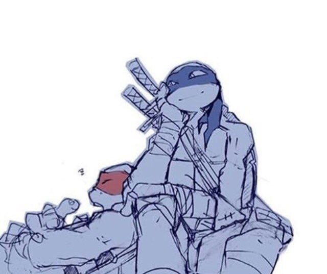 -Raphael was sound asleep leaning against <a href="/LeonardoHamato5/">Leonardo Hamato (offline)</a> with Spike on his stomach-