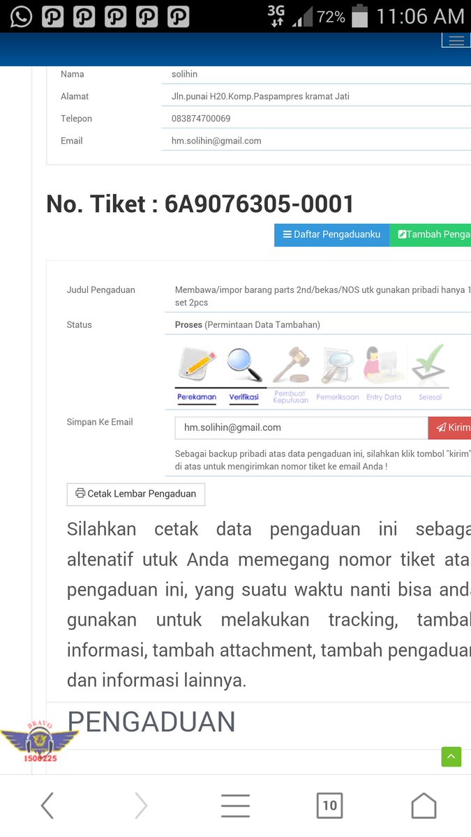 mas_jambrong's tweet photo. @beacukaiRI @jokowi Pengaduan dibuat tgl13.04.&amp; data p'dukung sdh kirim email19.04
Apa yg bikin lama ya pak? Tq https://t.co/5t7MRLMRtS