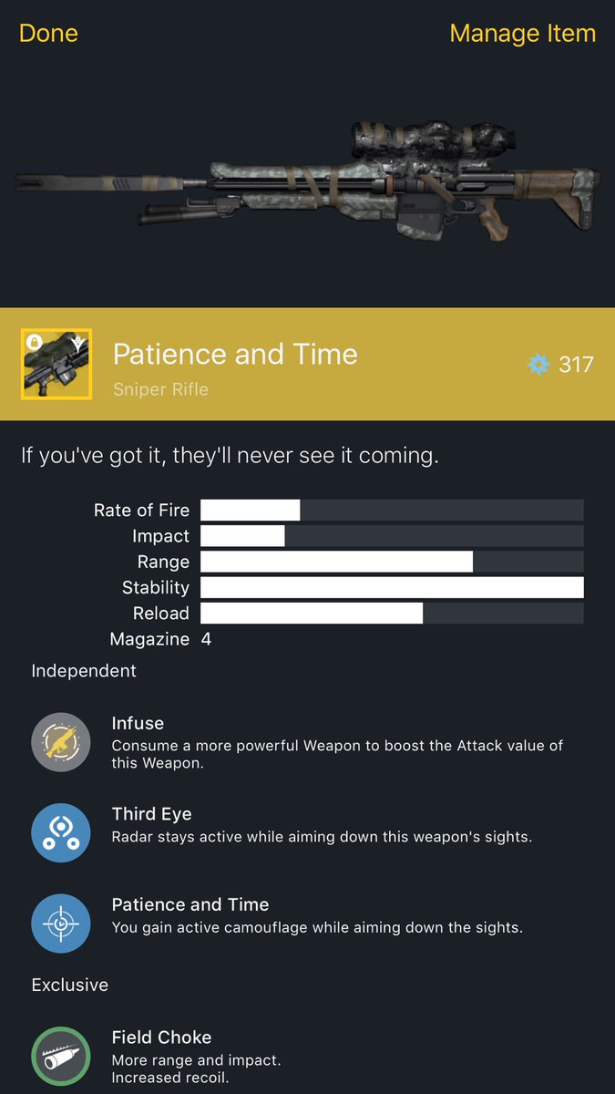 STB762's tweet image. Finally I get one of the year one weapons after my move to @PlayStation #Destiny #PatienceAndTime