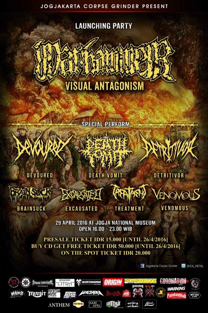 Paimin (@paiminjk) on Twitter photo WARHAMMER LAUNCHING PARTY
29/4/16 at JNM
Special perform: Death Vomit-Devoured-Detritivor, etc
Info: <a href="/JCG_METAL/">Jogja Corpse Grinder</a> WARHAMMER LAUNCHING PARTY
29/4/16 at JNM
Special perform: Death Vomit-Devoured-Detritivor, etc
Info: <a href="/JCG_METAL/">Jogja Corpse Grinder</a>