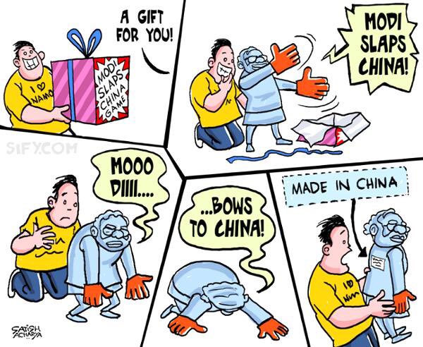 realindian67's tweet image. #ModiBowsToChina #ModiSlapsChina #China #India #Modi #56inch #Congress #cartoon #BJP #RSS #RSS