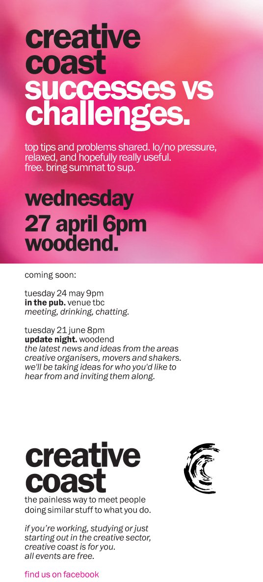 _creativecoast's tweet image. creative coast. tomorrow 6pm. free. all welcome to pick up top tips &amp;amp; brainstorm ideas with other local creatives.
