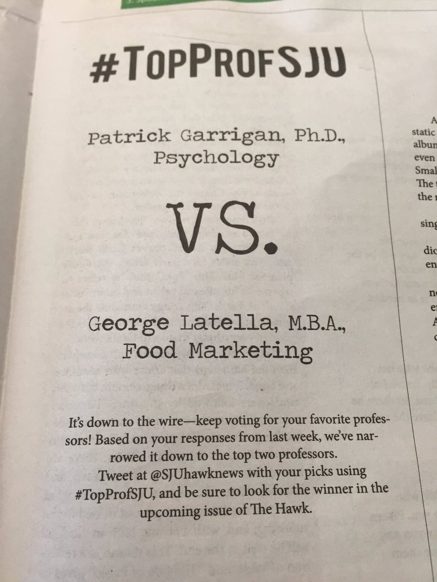 SJUFoodMktg's tweet photo. @sjuhawknews we vote George Latella @HaubSchool for #TopProfSJU 🤓 https://t.co/UZHCJ38Z8x