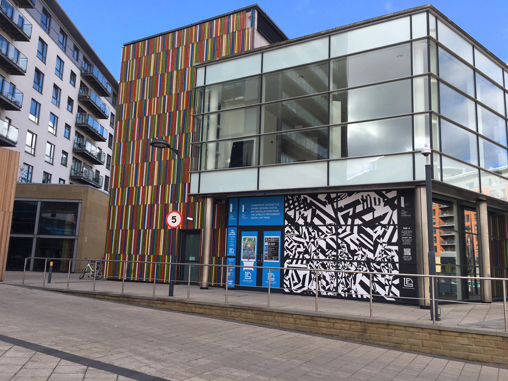 2 X Gibson/Martelli 'MAN A' augmented reality pieces installed on Windows of the Lumen Prize Exhibition @ Leeds Dock