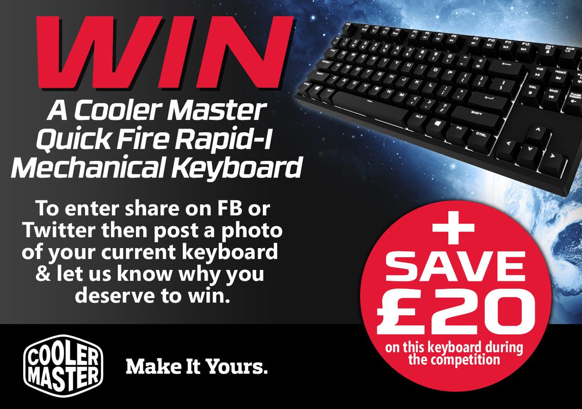 #competition - #win a Cooler Master Quick Fire Rapid-I Mechanical Keyboard. How to enter goo.gl/CEIeXX