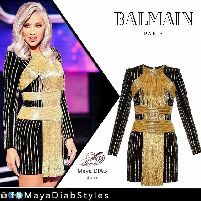 MayaDiabStyle's tweet photo. The bombshell #mayaDiab shone yesterday in a #BALMAIN embellished velvet dress 😍 https://t.co/8hzNZW0VM1