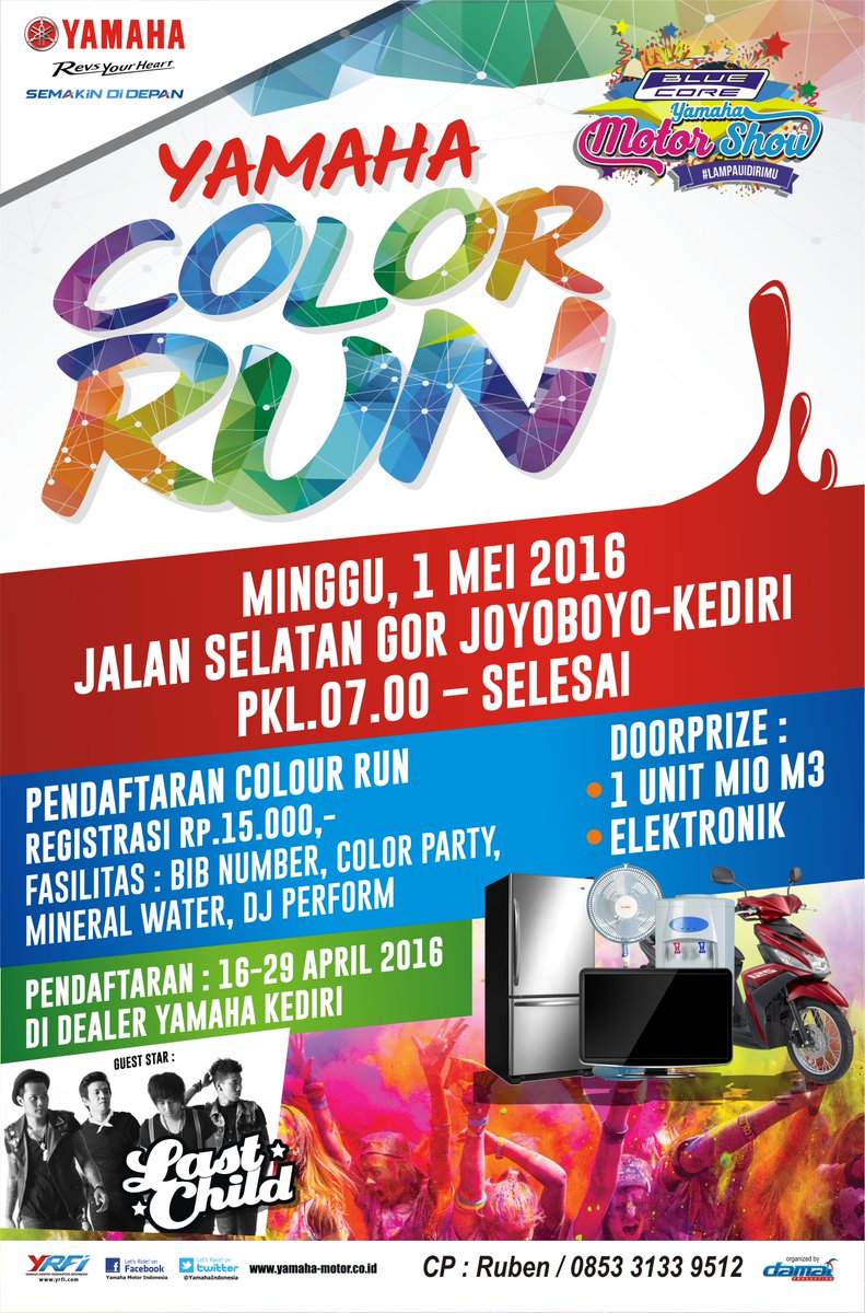 myLASTCHILD's tweet photo. Gilliran Kediri siapin pasukan ke @YamahaIndonesia Color Run di GOR Joyoboyo hr mgg, 1mei! CYA @LfJatim skitrnya (4) https://t.co/MZ6ClZaqw1