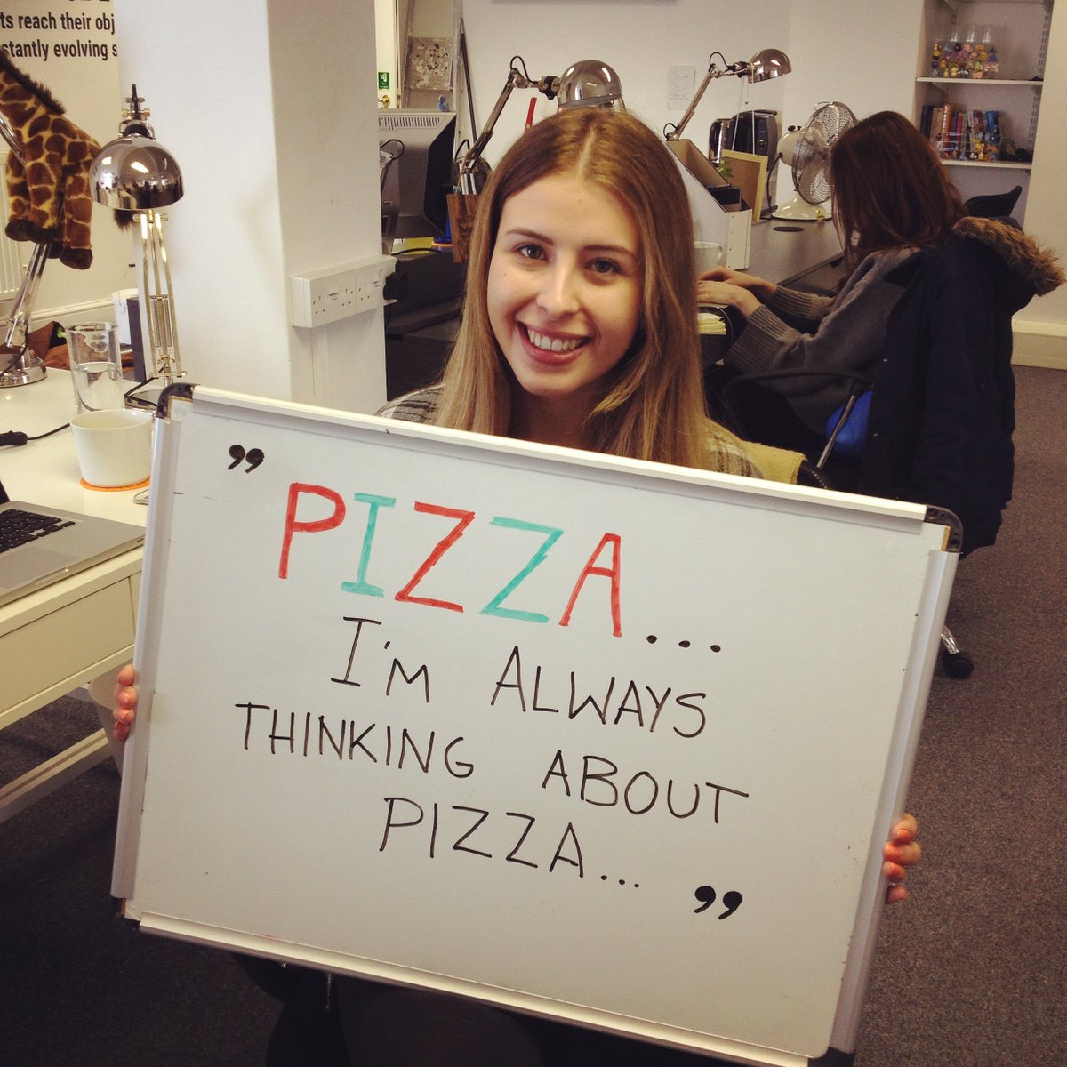 GiraffeSM's tweet image. We asked Georgia what she was #reallythinking about - turns out it was the same as usual! #Pizza | Mark
