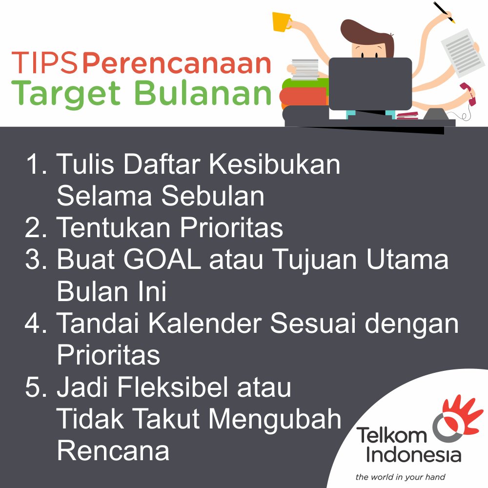 TelkomIndonesia's tweet photo. Demikian tips perencanaan bulanan dari kami. Semoga bermanfaat untuk memperlancar Sobat dalam berkarya! (8/8) https://t.co/967BcZ0J8f