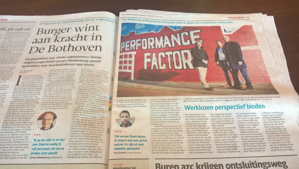 Mooi stuk in de <a href="/Tubantia/">Tubantia</a> over de Doen! Beurs Bothoven en samenwerking met burgerkracht. #participatie #Enschede