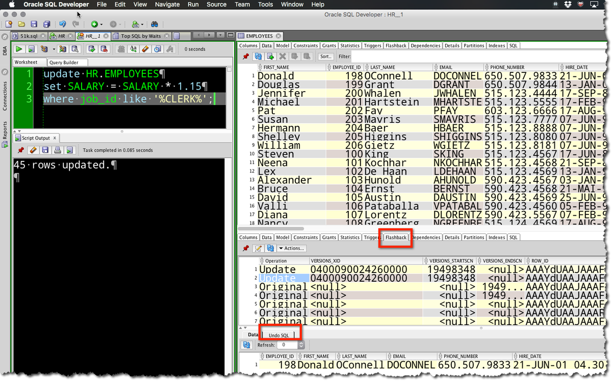 OracleSQLDev's tweet photo. Need to undo a...mistake? Flashback to the rescue. Get the SCN to flashback to or the UNDO SQL for a specific row. https://t.co/0mPAaytGHx
