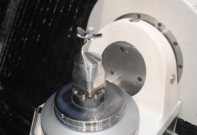 Flower power machined component from solid on GFMS Mikron Mill S 400U 5-axis machine at MACH.