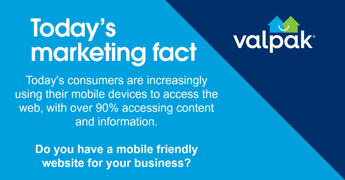 Valpak's tweet image. Today's #SmallBiz #marketing fact, and #tips for creating a mobile friendly #website. ow.ly/10nfVh