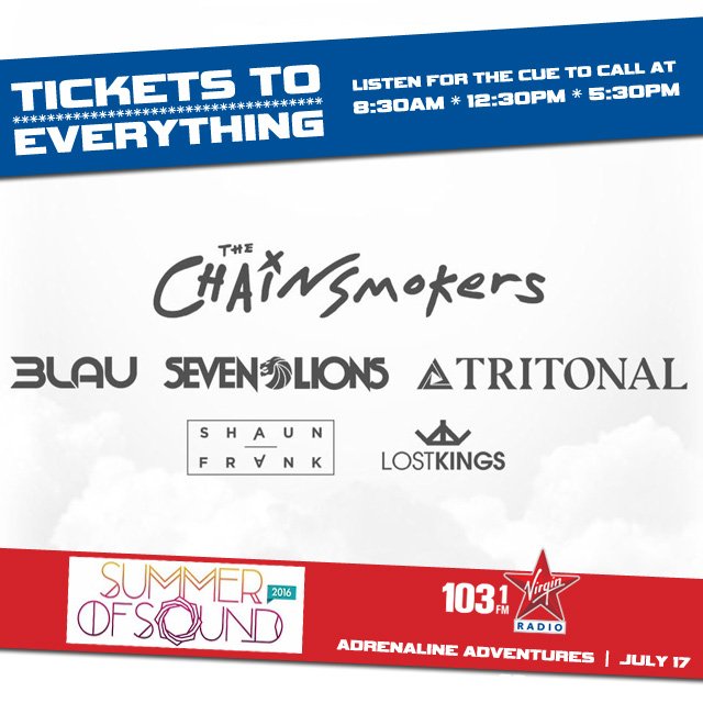 VirginRadioWPG's tweet photo. .@TheChainsmokers will be at @SummerOfSound! Win #Tickets2Everything at 12:30 https://t.co/HFcMpLkBuv https://t.co/FAZ7UGDcAf