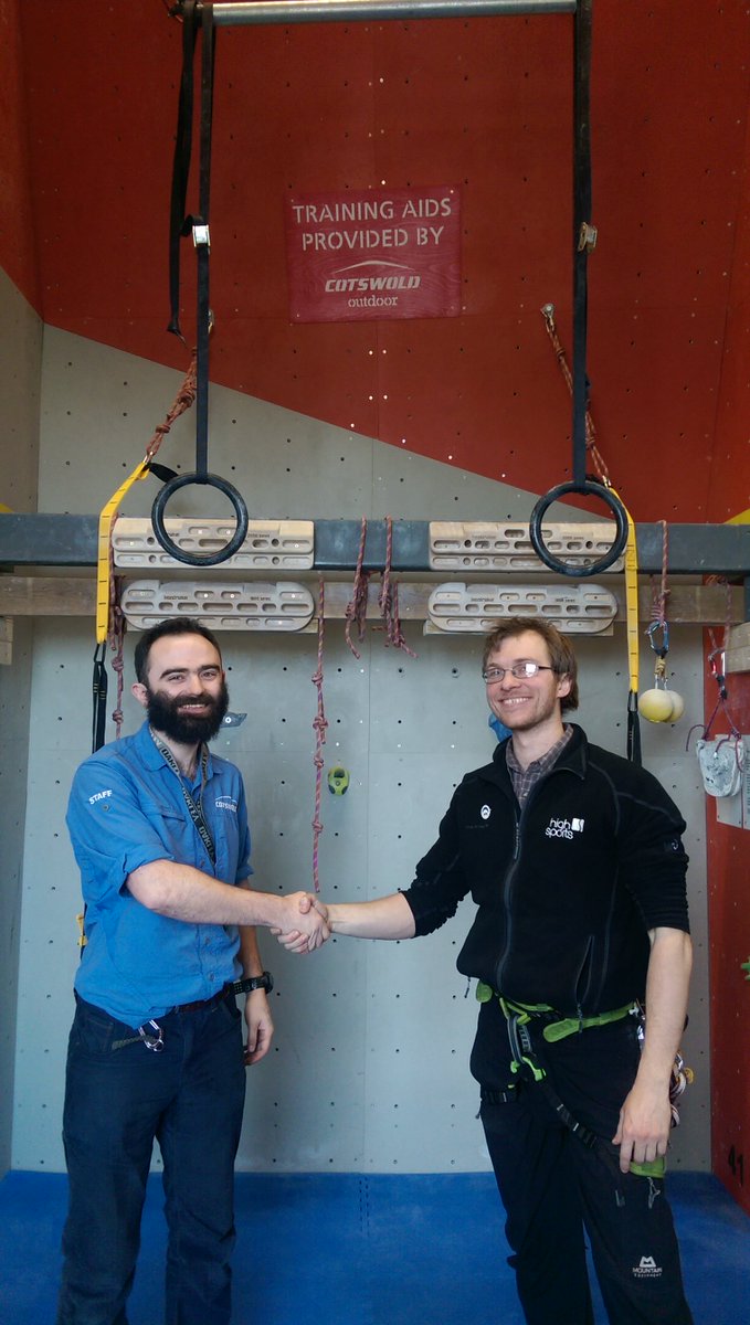 CotswoldPlym's tweet photo. Alex celebrates with Jay, the new training area. Who has the record for longest hang? @ClimbPlymouth @Beastmakers https://t.co/ER7BwEve1j
