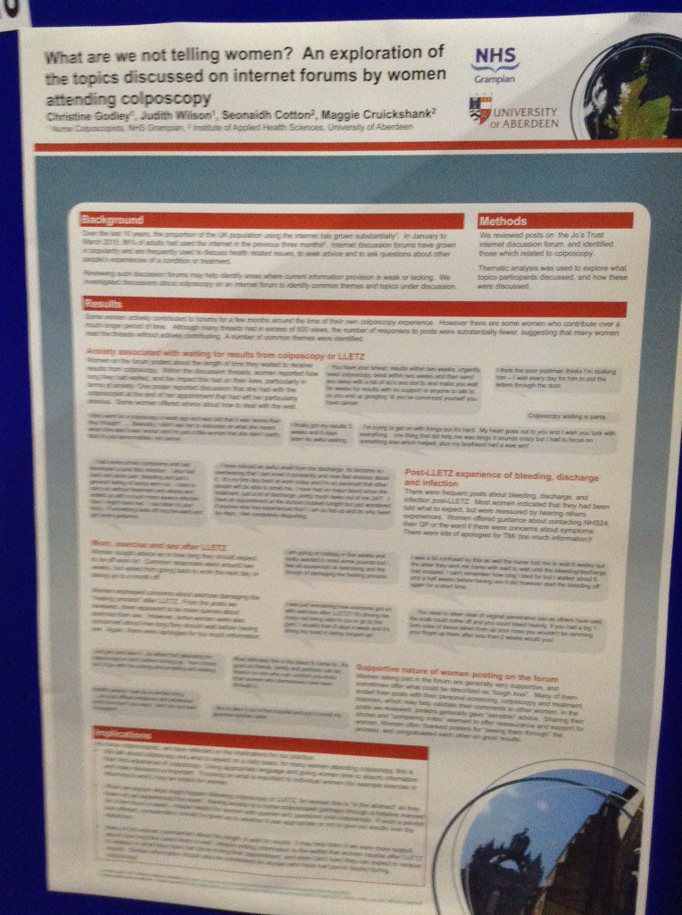 mecruickshank's tweet photo. What are we not telling women at colposcopy? @TheBSCCP P18 could help improve your patient information #BSCCP2016 https://t.co/agB3Q8FzHa