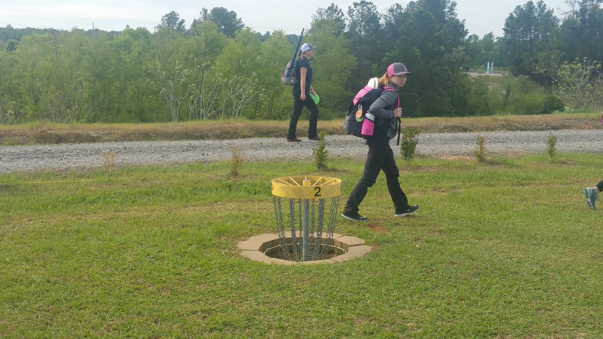 PDGA's tweet photo. Caught up with the ladies who are now playing doubles on the Shottmaker course. It's full of tricky holes. #NCDGC https://t.co/rCqHF6kxVi