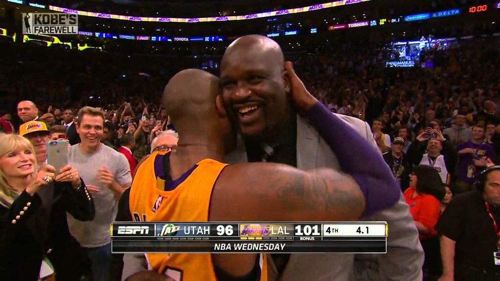 DoctorNBA's tweet photo. Shaquille O'Neal on Kobe Bryant: "I challenged him to get 50 and the mother****er got 60" https://t.co/8iaF99uGhP