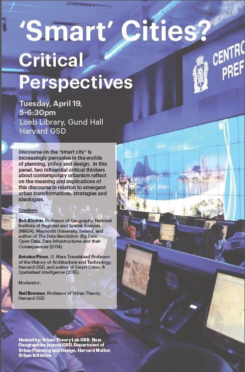 #NG7 contributors <a href="/RobKitchin/">Rob Kitchin</a> &amp; A. Picon will be discussing smart cities at <a href="/HarvardGSD/">Harvard GSD</a> next week w/@UrbanTheoryLab