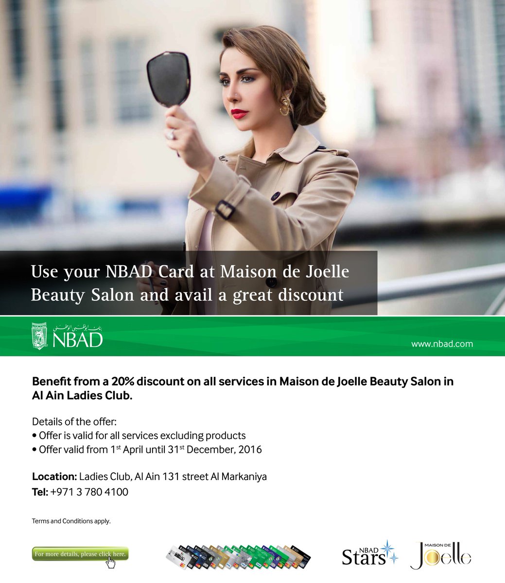 Time to enjoy, time to pamper ! Use your #NationalBankofAbuDhabi card at #MaisonDeJoelle and get a great discount.