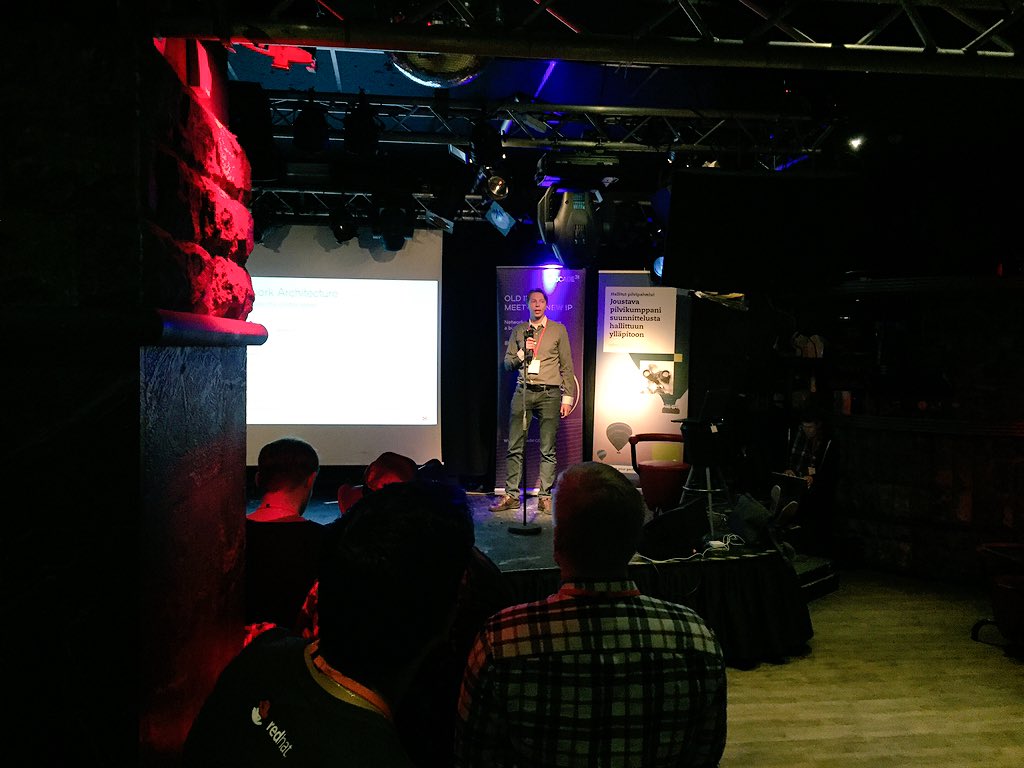 CybercomFinland's tweet image. First on stage was Otto from #Brocade #openstackfin