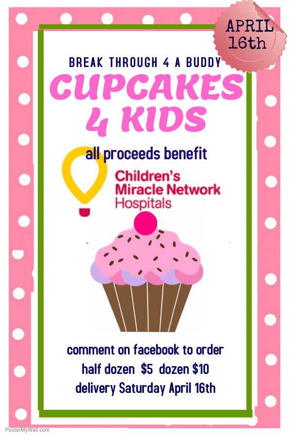 ANoelleThompson's tweet photo. Cupcake sale to benefit Children's Miracle Network order today #breakthrough4abuddy #mkyot2016 https://t.co/slYumjgJ1Q