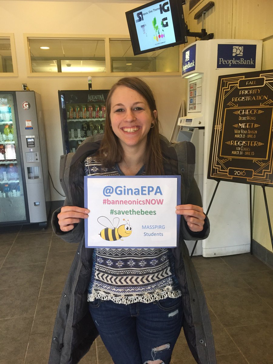 MASSPIRG_HCC's tweet photo. .@GinaEPA @EPA Bees pollinate 70 of our 100 major crops! Please #savethebees #banneonics @masspirgstudent https://t.co/TBxYiiPx2X