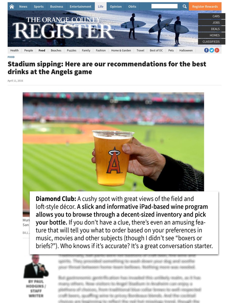 csaper's tweet image. Check out VINU in @angelstadium's Diamond Club! @ocregister found us there &amp;amp; wrote about it: vin-u.com/angels