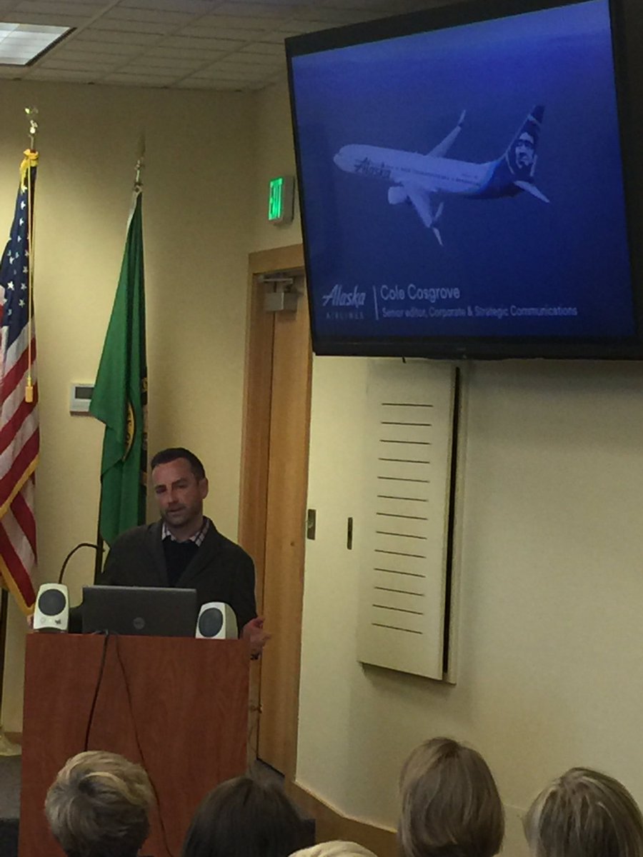 PRSAPugetSound's tweet photo. #SouthSoundPR welcomes @Cosgrove from @AlaskaAir! Speaking on #internalcommunication. #prsa #internalcoms https://t.co/rxwRIcCPyy