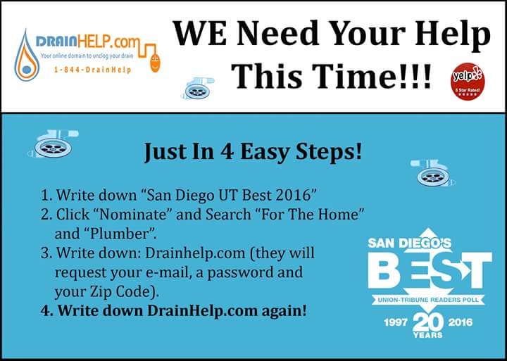 Vote for DrainHelp! You know we are the best :D #sandiegobest #Sandiegout #UnionTribune