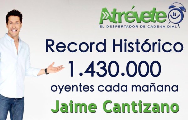 teleaudiencias's tweet photo. #EGM: 'Atrévete' con Jaime Cantizano cosecha récord histórico de oyentes con 1.430.000. https://t.co/qF790tJJ3c https://t.co/tysEuTA279