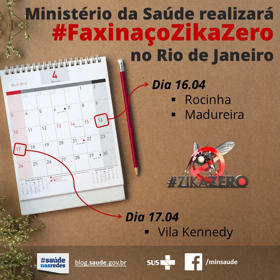 Este fim de semana vai ter #FaxinaçoZikaZero. Separe 15 minutos e faça a faxina na sua casa! #CombateAedes #ZikaZero