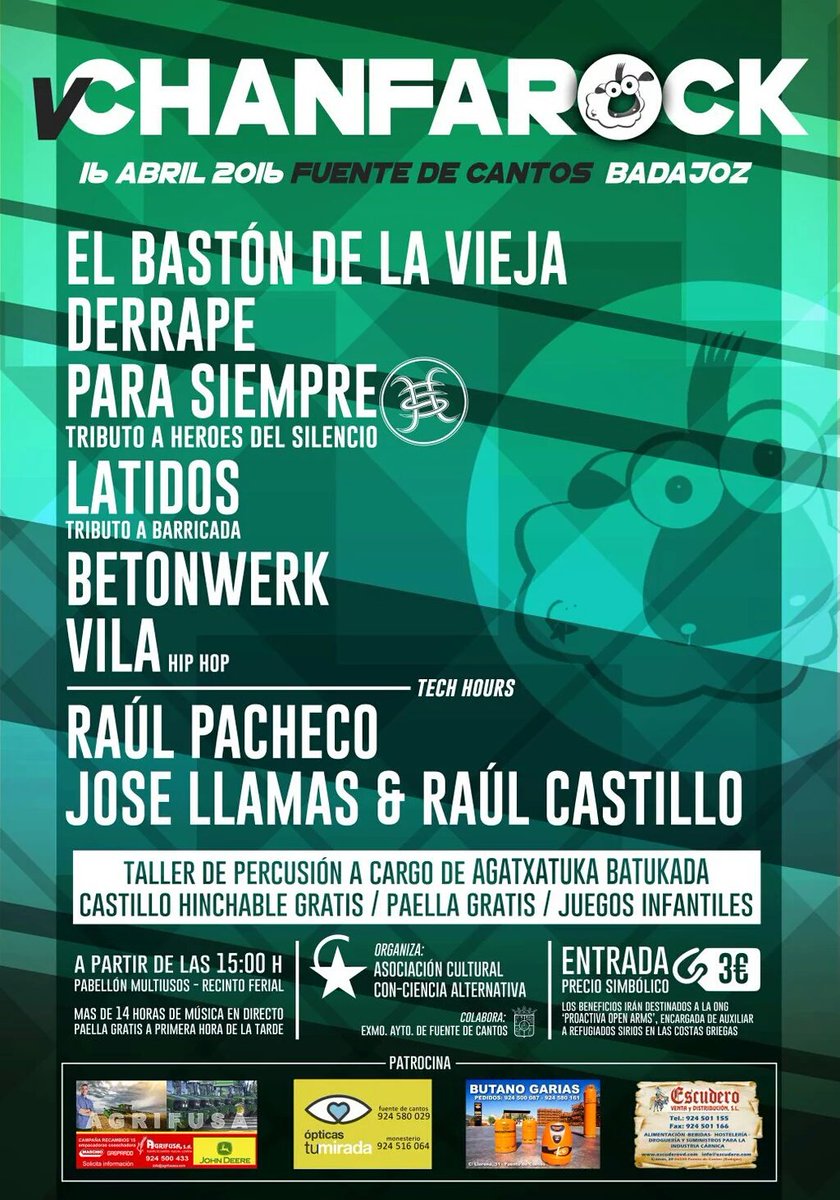 fuentedcantos's tweet photo. El próximo sábado, 16 de abril, desde las 15 horas, V Chanfarock. Más de 14 horas de música en directo @Chanfarock https://t.co/tGHCYxx11h