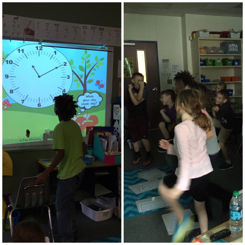 GESKathman's tweet photo. What does the clock say? Great way to practice time and exercise too! #GESshineon https://t.co/UqjsUCe3wa