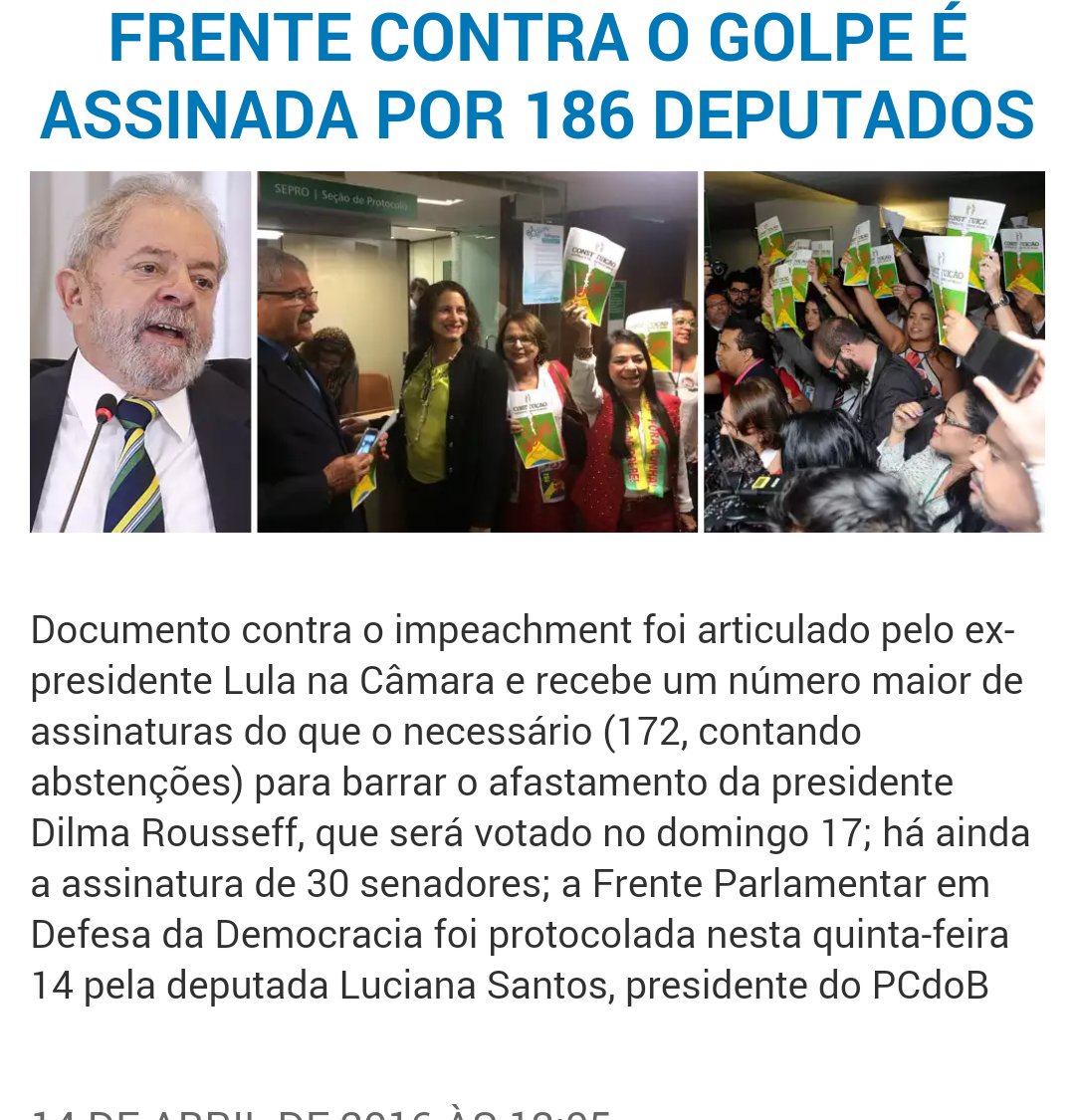 RodP13's tweet photo. Golpe furou!
186 deputados (mais que os 172 necessários) #assinam Frente Contra o Golpe
247
https://t.co/EKNqWpqMLB https://t.co/ecdjDJi8YK