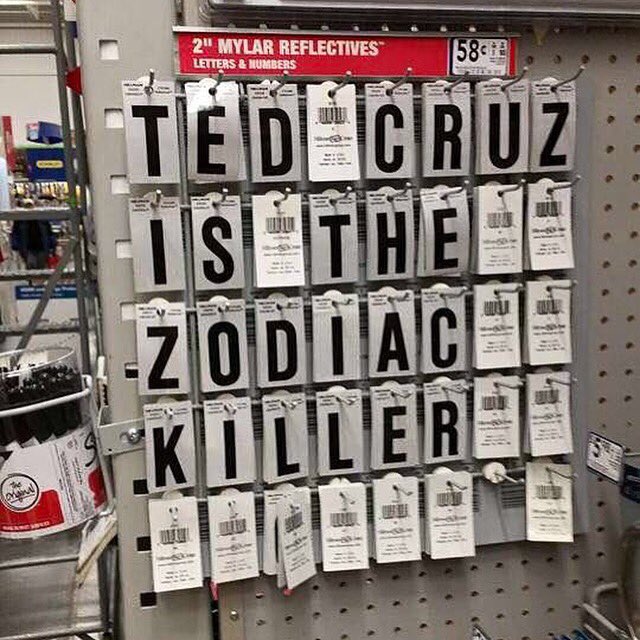 TonyStiles's tweet photo. We have found the Zodiac Killer! #TedCruz https://t.co/nabqH4gMNW