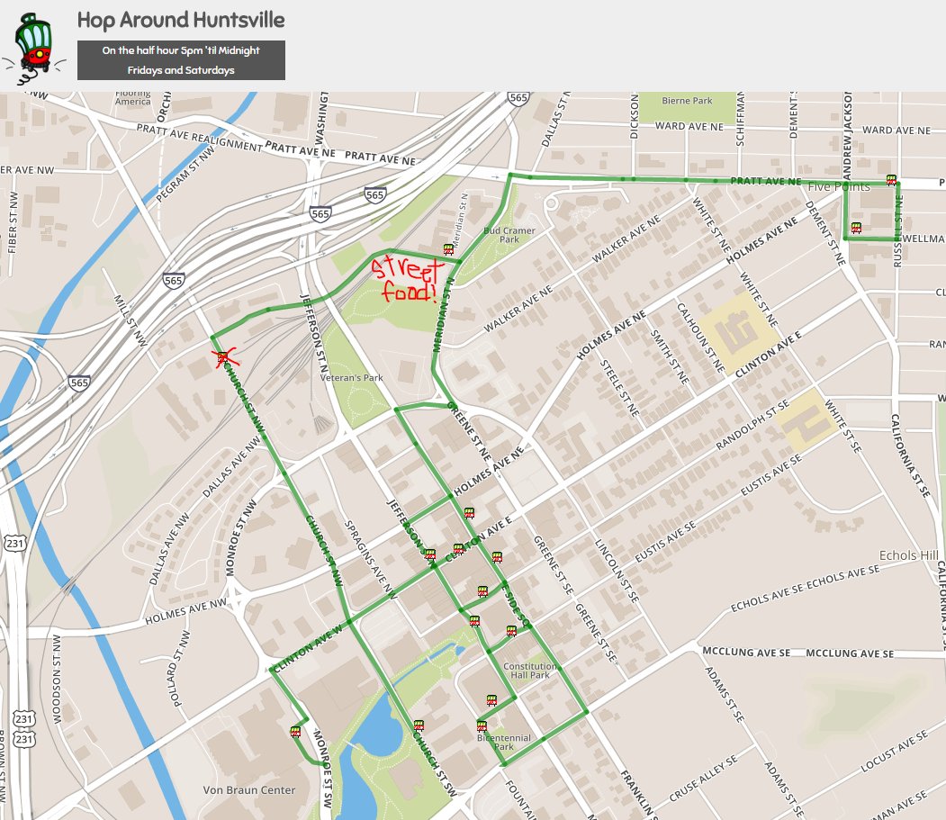 a #parkinghack for the #streetfoodgathering= take the <a href="/HuntsvilleHop/">HopAround Huntsville</a> trolley for FREE from any stop on the route!