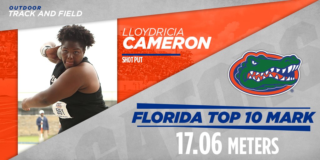 GatorsTF's tweet photo. #FLRelays16 SOCIAL RECAP: Lloydricia Cameron appears for a second time, nabbing the No. 6 shot put mark #GoGators https://t.co/AyEZTFMfPu