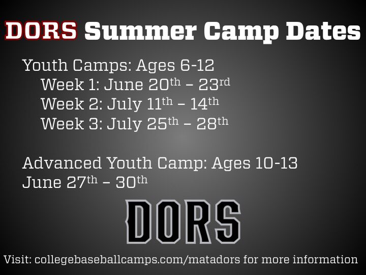 CSUNBaseball's tweet photo. Here are the Youth Camp Dates! https://t.co/zuQbUscrqs